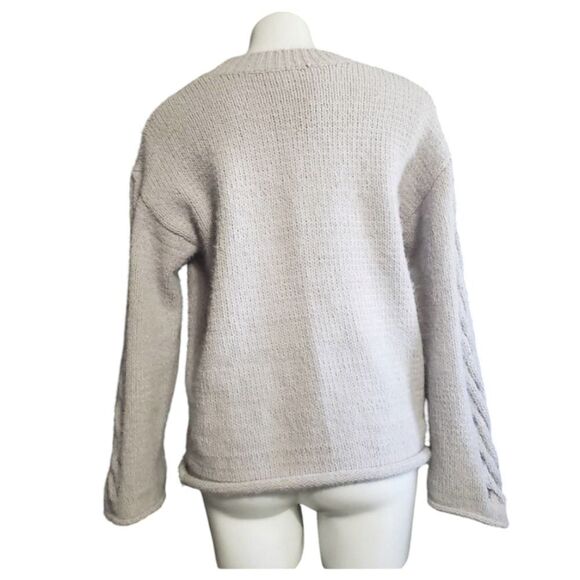 Fate sweater gray lattice cut out sleeve cozy soft warm S - Picture 2 of 5